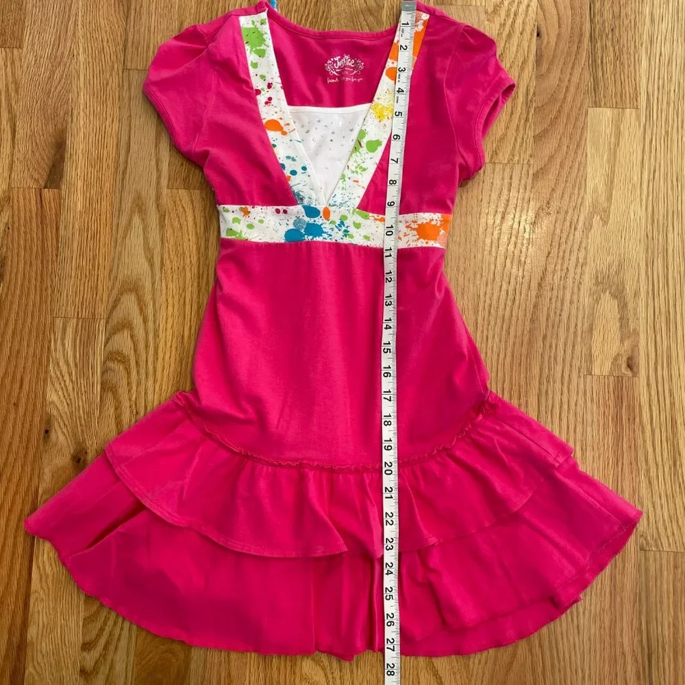 Justice Girls Pink Short Sleeve Dress Tiered Layers Tie Back Bow Size 12 M